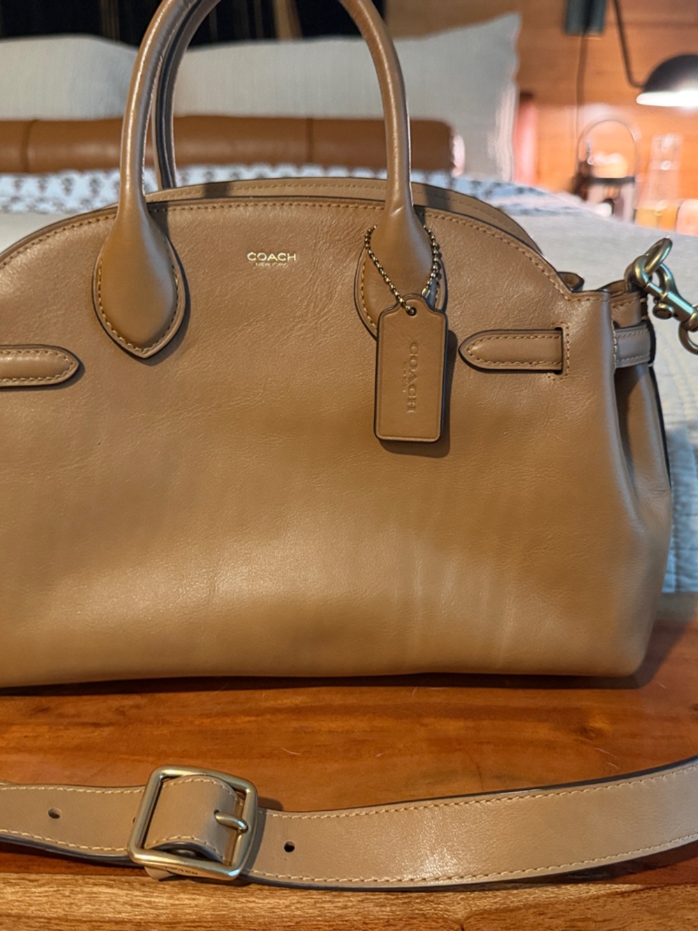 Coach Empire 28 Honey Brown Leather Satchel with Removable Strap